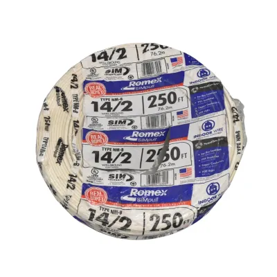 Southwire Romex SIMpull 14/2 Type NM-B indoor electrical wire, 250-foot roll in original plastic packaging.