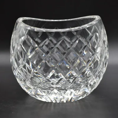 Waterford crystal diamond-cut rose bowl with a curved rim, showcasing classic craftsmanship and brilliant clarity.