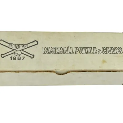 Vintage 1987 Donruss Baseball Puzzle & Cards storage box, showing some light wear and discoloration.