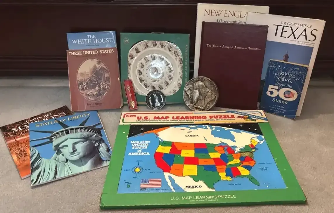Presidents Of The US Lyndon B Johnson Plate, US Map Puzzle, Book Assortment, And More