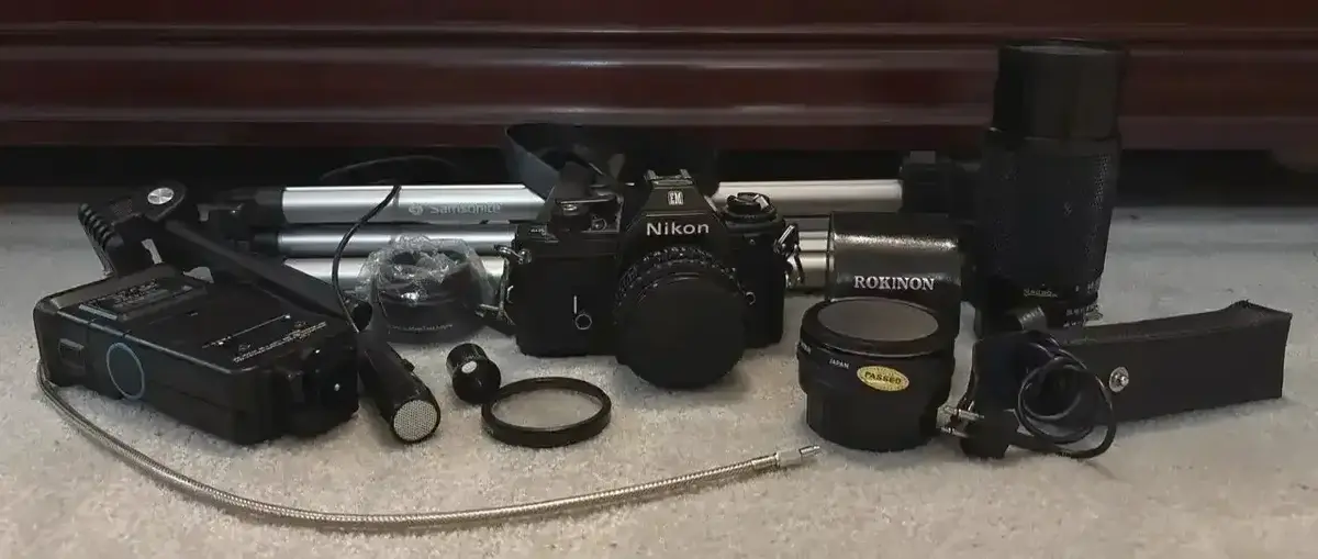 Nikon SLR Camera Lens Assortment Samsonite Tripod And More
