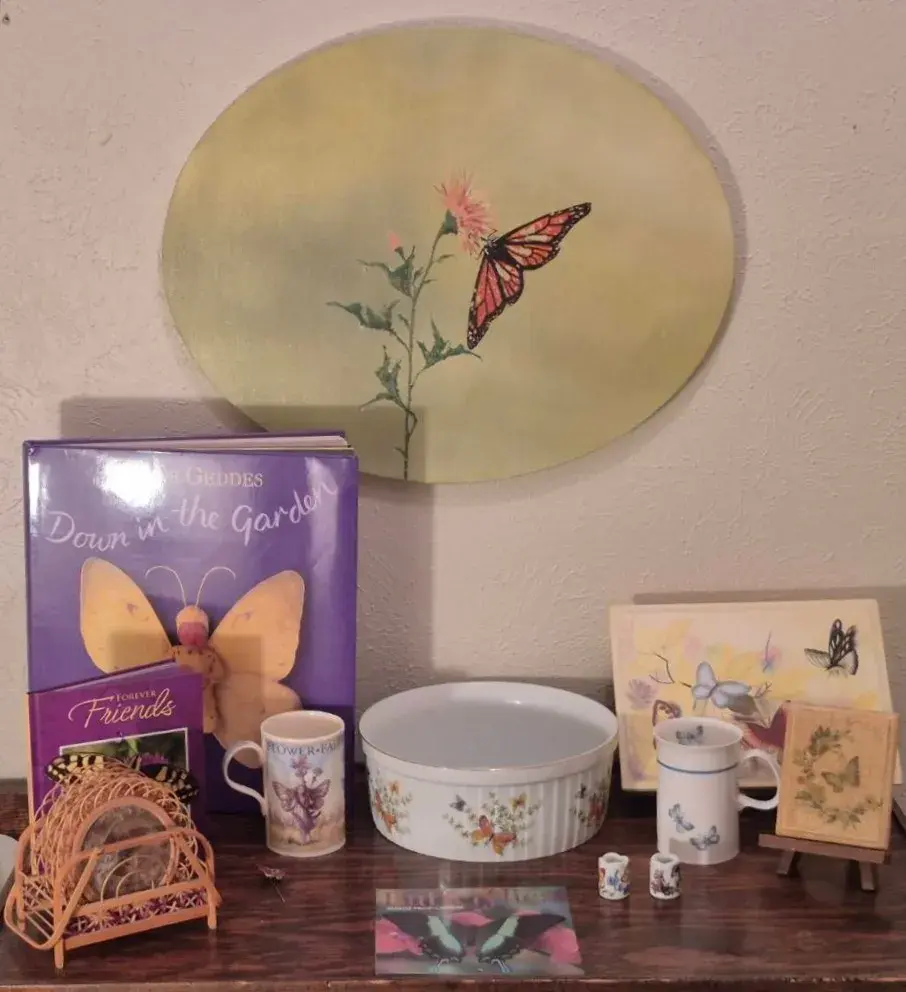 Casserole Dish W/ Colorful Butterfly Floral Pattern & Gold-Trimmed Rim And More