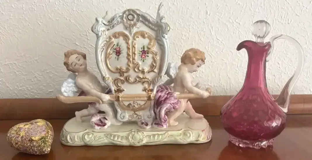 Porcelain Cherub Vase Purple Jar And More 