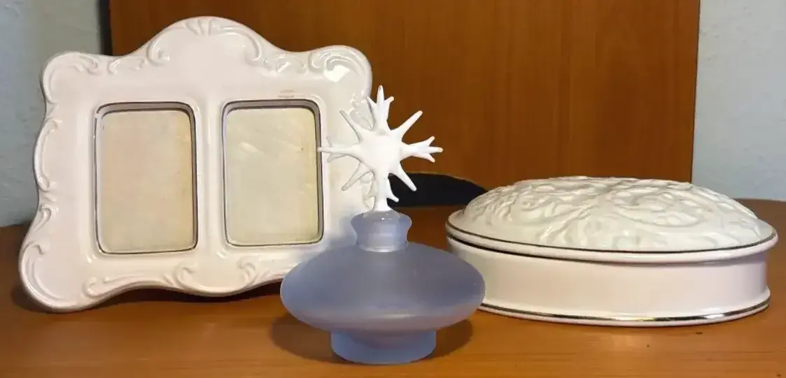 Frosted Glass Perfume Bottle Pallais De Versaillles Trinket Dish And Ceramic Frame