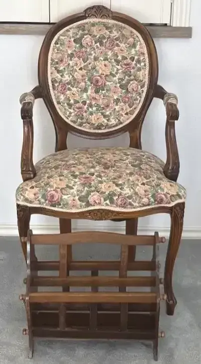 Antique Floral Chair And Magazine Holder 