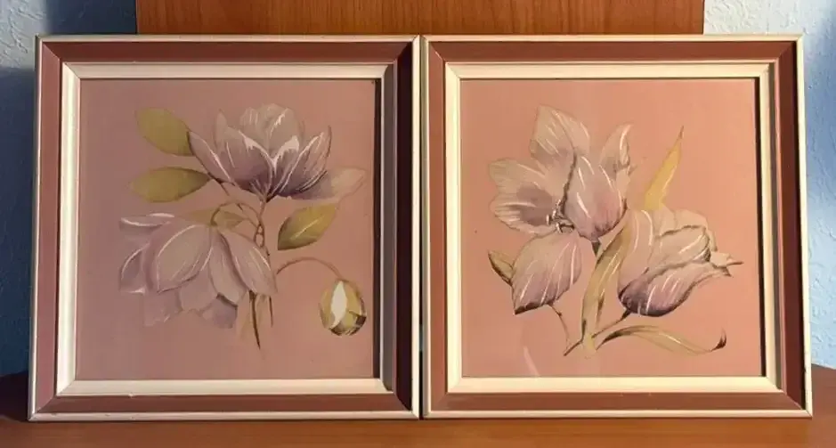 Pair Of 1930’s Framed Air Brush Paintings