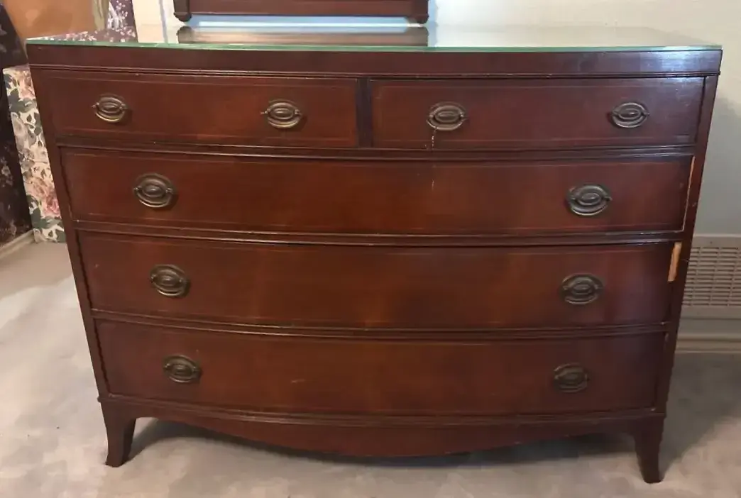 Genuine Mahogany Dresser With Glass Top
