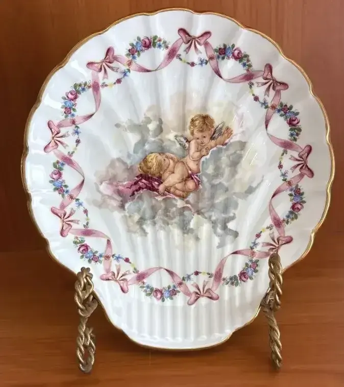 Limoges Shell Dish Featuring Cherubs In The Clouds