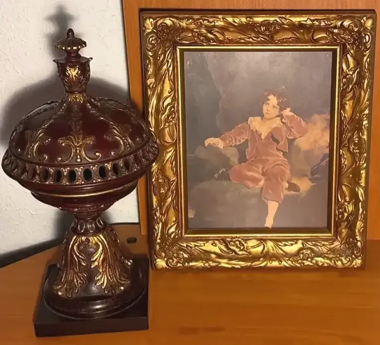 Framed Reproduction Oil Painting Of "The Red Boy" By Thomas Lawrence And Vintage Trinket Dish