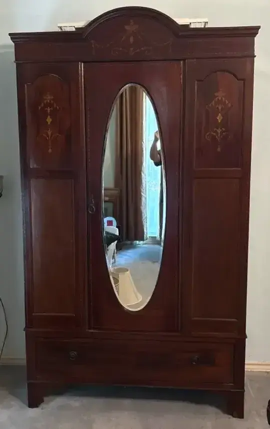 Vintage Beautiful Wooden Armoire With Built In Mirror