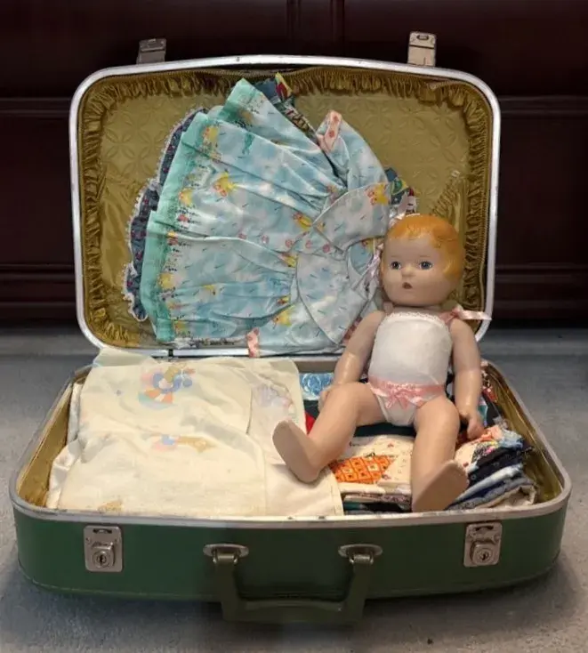 Vintage Suitcase Vintage Daisy Doll With Doll Clothes Assortment And More