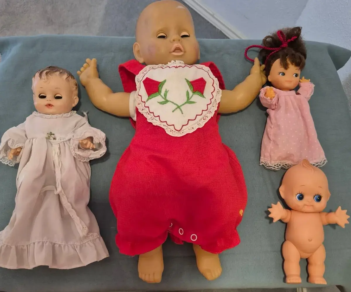 Vintage 50's Vinyl Baby Doll In Red Outfit, One With White Gown, 70's Doll & Kewpie Doll