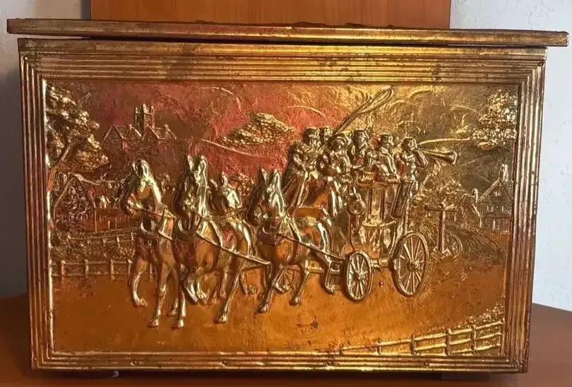 Vintage Gold Tone Wooden Storage Box