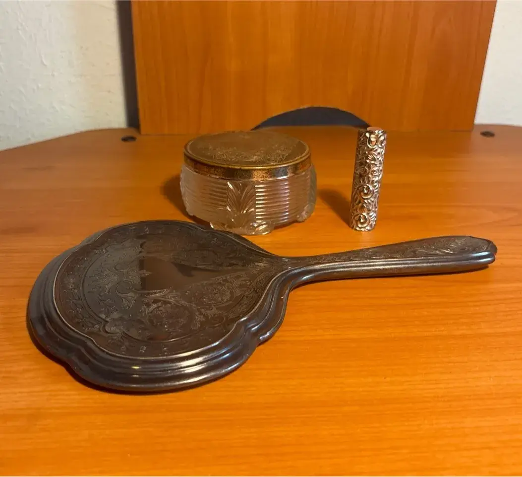 Vintage Mirror Vintage Glass Perfume Bottle With Case And More 
