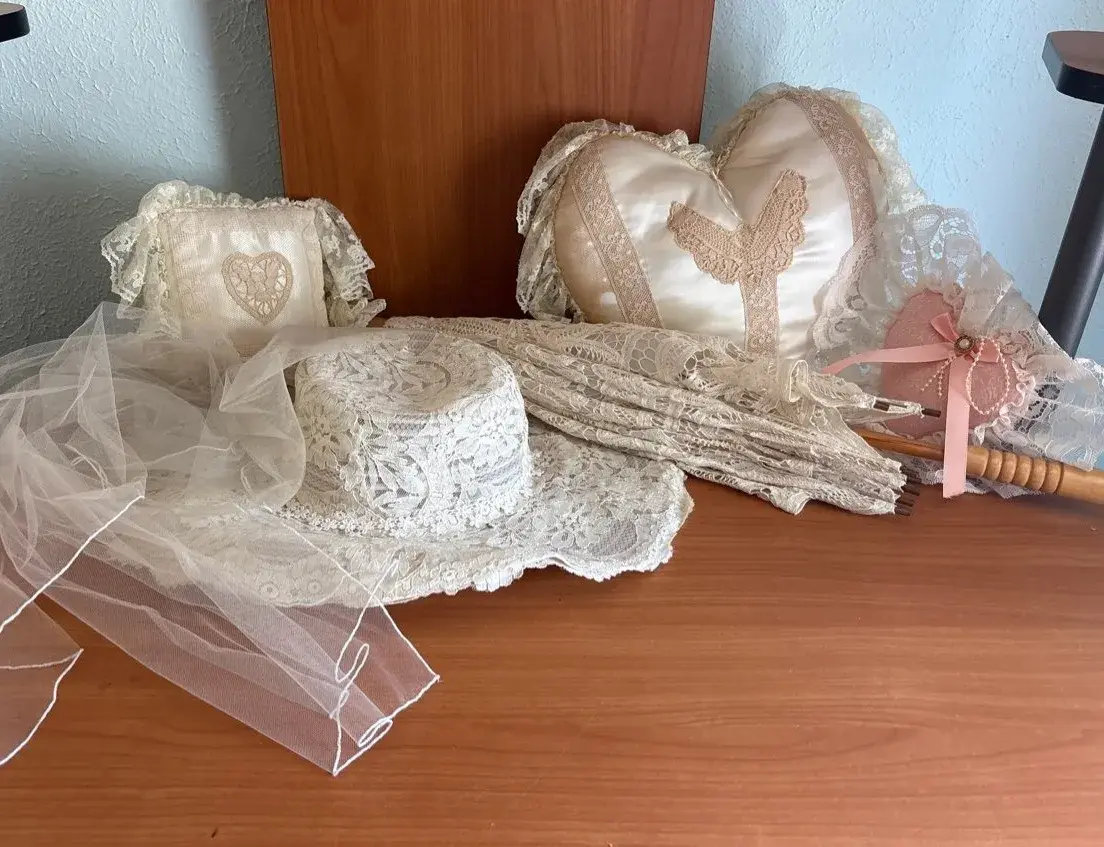 Vintage Lace Umbrella Vintage Lace Hat And Decorative Pillows