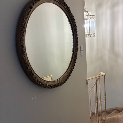 Gold gilded chalk oval mirror 