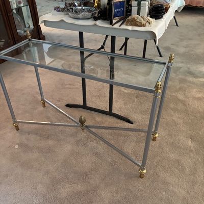 Mcm stainless and brass console table 