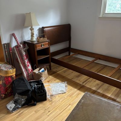 Antique mahogany twin bed and nightstand 