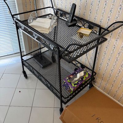 Woodard wrought iron rolling serving cart 