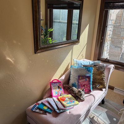 Pink velvet storage bench