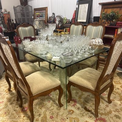 Glass Top Dining Table with French Country Style Chairs