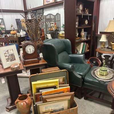 Vintage Green Leather Wingback Chair and Ottoman