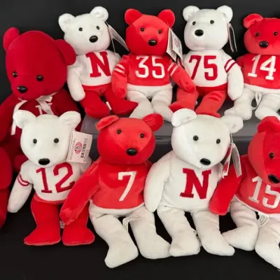 LCJ008 - 12 Vintage Nebraska Cornhuskers Football Collectible, Plush Bears