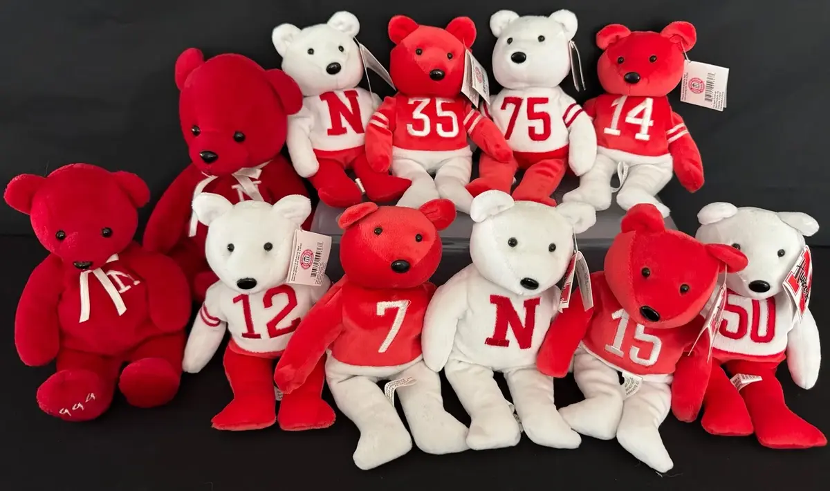 LCJ008 - 12 Vintage Nebraska Cornhuskers Football Collectible, Plush Bears