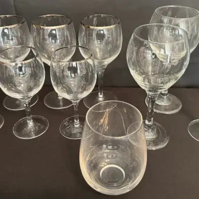 LCJ100 - Wine/Champagne Glasses: Silver Rimmed/Etched/and Champagne Glasses