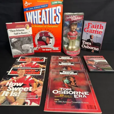 LCJ021 - Tom Osborne Nebraska Cornhuskers Memorabilia Collection: Wheaties/Bobble Head/Books/Sports 