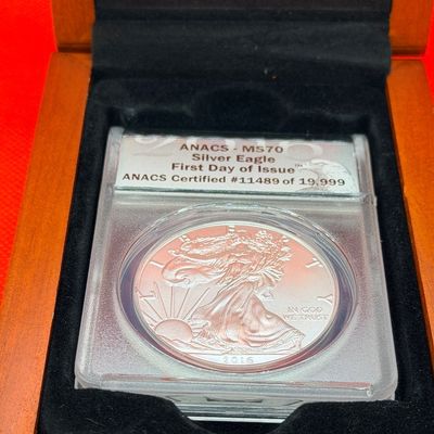 2016 ANACS MS70 Silver Eagle First Day of Issue Coin