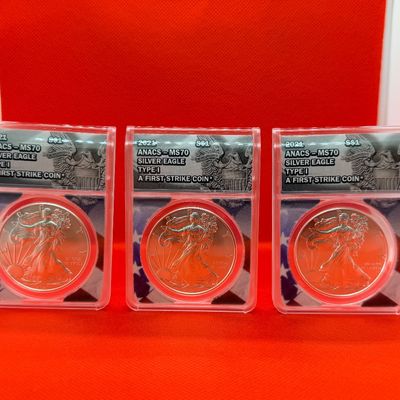 Lot of (3) Three 2021 ANACS MS70 Silver Eagle Type I First Strike Coins