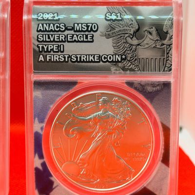 Lot of (3) Three 2021 ANACS MS70 Silver Eagle Type I First Strike Coins