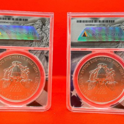 Lot (2) Two 2021 ANACS MS70 Silver Eagle Type I First Strike Coins