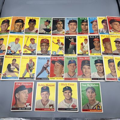 (34) 1958 Topps Baseball Cards W/ Bob Lemon & Enos Slaughter - Varying Conditions