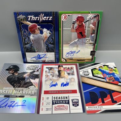 (5) Assorted Baseball Pack Pulled Autos & Relic Cards - Sammy Stafura #/6, Beau Amaral #/99