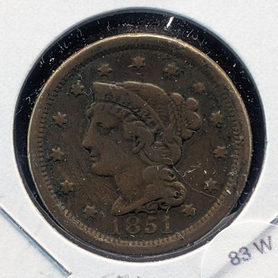 Sale Photo Thumbnail #166: 1851 Braided Hair Large Cent