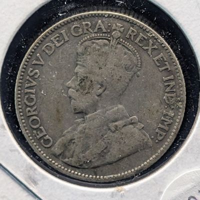 Sale Photo Thumbnail #120: 1921 Canada 25 Cents, 80% Silver, 5.83g