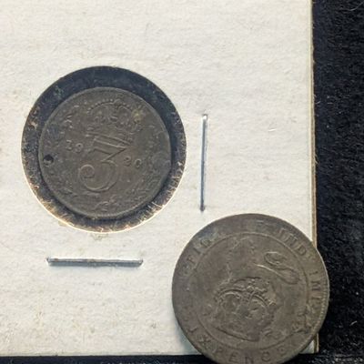 Sale Photo Thumbnail #391: 1923 United Kingdom 6 Pence 50% Silver 2.8276g and 1920 United Kingdom 3 Pence, 50% Silver 1.41g