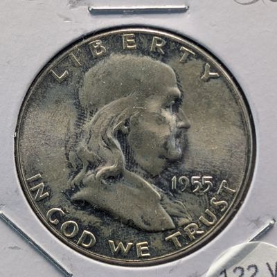Sale Photo Thumbnail #244: 1955 Franklin 90% Silver Half Dollar