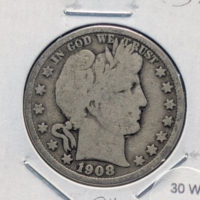 Sale Photo Thumbnail #60: 1908-D Barber 90% Silver Half Dollar