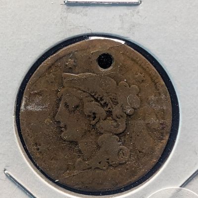 Sale Photo Thumbnail #170: 1853 Braided Hair Large Cent, w/Hole