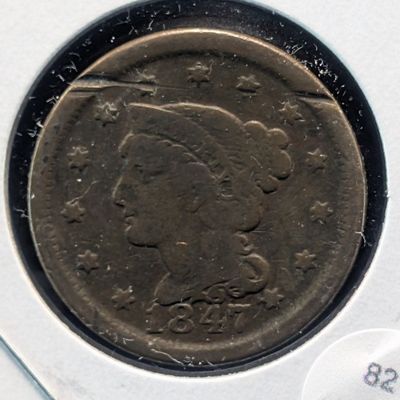 Sale Photo Thumbnail #164: 1847 Braided Hair Large Cent