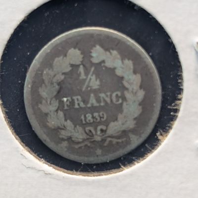 Sale Photo Thumbnail #15: 1839 French 1/4 Franc, 90% Silver - 1.25g