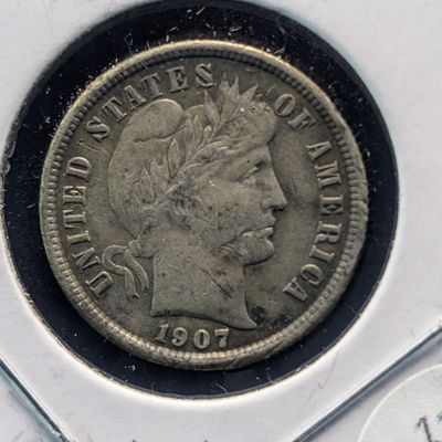 Sale Photo Thumbnail #238: 1907 Barber 90% Silver Dime