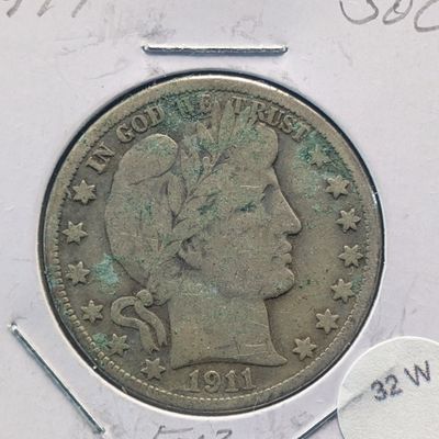 Sale Photo Thumbnail #64: 1911 Barber 90% Silver Half Dollar