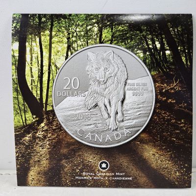 Sale Photo Thumbnail #422: 2013 Royal Canadian Mint $20 Wolf Silver Coin, .9999 Silver 7.96g