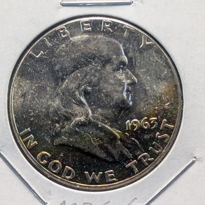 Sale Photo Thumbnail #407: 1963 Franklin 90% Silver Half Dollar - Toned