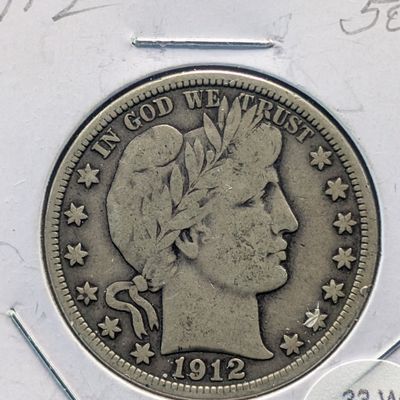 Sale Photo Thumbnail #66: 1912 Barber 90% Silver Half Dollar
