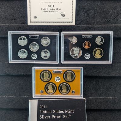 Sale Photo Thumbnail #351: 2011-S U.S. Mint Silver Proof Set with ATB Quarters, Presidential Dollars and Sacagawea Dollar in OGP W/ COA - Includes (7) 90% Silver Coins